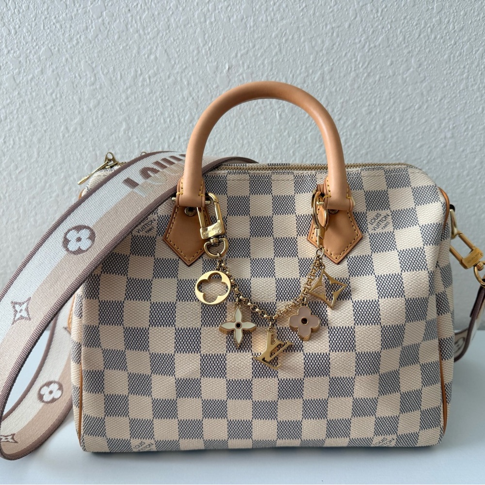 Louis Vuitton Speedy Bandoulière 25 Damier Azur Jacquard Strap,Wallet,bag charm - Picture 2 of 16